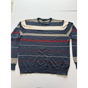 Madison Men XL Sweater Striped Pullover Blue Red White Acrylic Winter Cozy Top